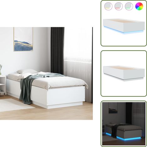 Madera de ingeniería - vidaXL Estructura de cama con LED madera ingeniería blanco 100x200 cm - Cama con luces automáticas