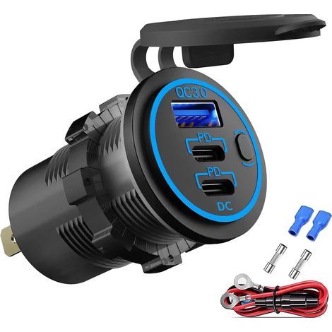 x 12V USB-Anschluss, 3-Port PD3.0 QC3.0 Ladegerät, LED-Schalter, für Auto und Boot (1/5)