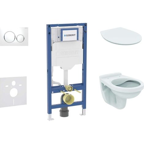 Geberit Duofix - Conjunto de módulo de instalación empotrada, inodoro Alpha y asiento softclose, pulsador de descarga Sigma20, blanco/cromo SANI11CD3103 (1/5)
