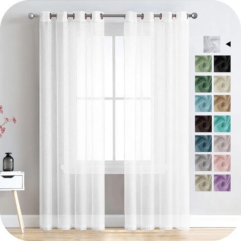 2 Pièce Rideau Voilage Blanc 140x225 cm à Oeillet Semi-Transparent en Effet Lin Décorations d'intérieur de Fenêtre de Salon Moderne Chambre Cuisine Balcon Baie Vitrée Léger Romantique—Blanc (1/5)