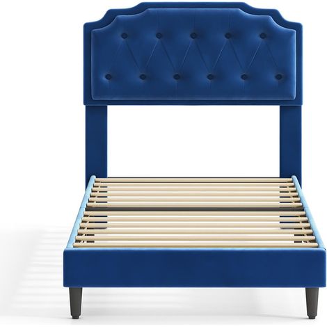 Upholstered Bed Frame with Cozy Button Tufted Headboard & Adjustable Height, Wood Slat Support CHELSEY SINGLE BLUE (1/5)