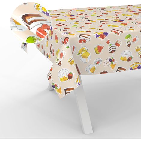 Nappe en Toile cirée Lavable, pour Table de Jardin, extérieur et intérieur, Bord coupé, Dessert, Beige 100 x 140 cm (1/5)