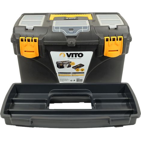 Boite à outils 18" Mallette de bricolage 432 x 250 x 238 mm 3 organiseurs et porte outils Amovible VITO