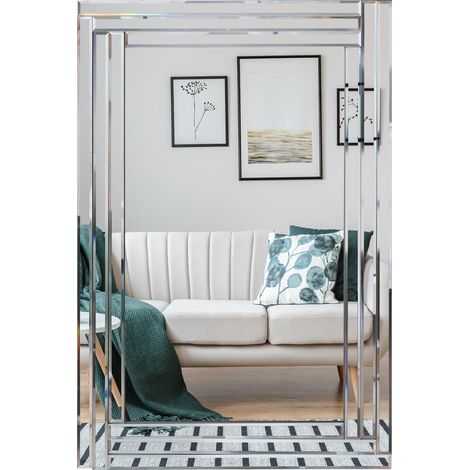 Miroir mural sans cadre 90x60cm, Miroir décoratif rectangulaire grand miroir mural avec fond en MDF pour mur Salon Couloir Entrée Déco (1/5)