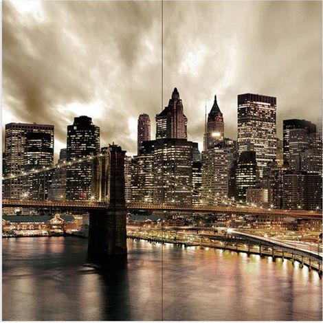 Lupia - Quadro moderno grande su tela WALL 160x160 cm CITTA BRIDGE AT NIGHT, set 4 pz tele 80x80 cm per soggiorno camera da letto (1/4)