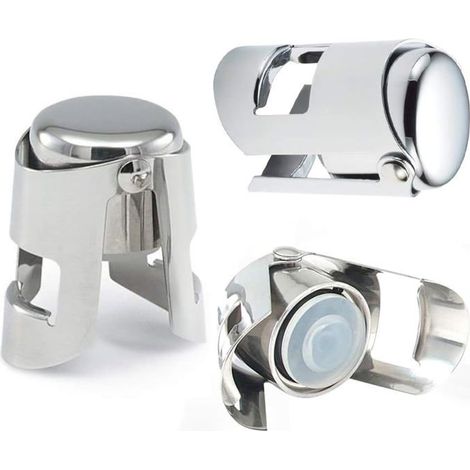 Ecleanfy - Lot de 3 bouchons à champagne/vin en acier inoxydable avec excellente étanchéité - argent