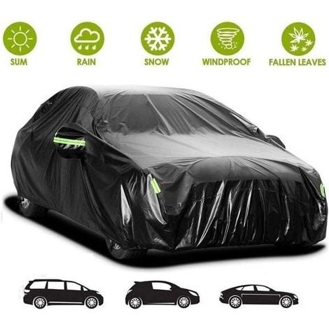 HONORNIC - Bâche pour Voiture Exterieur Imperméable - Housse de Protection Étanche Couverture Voiture (4.9×1.8×1.5m) Noir