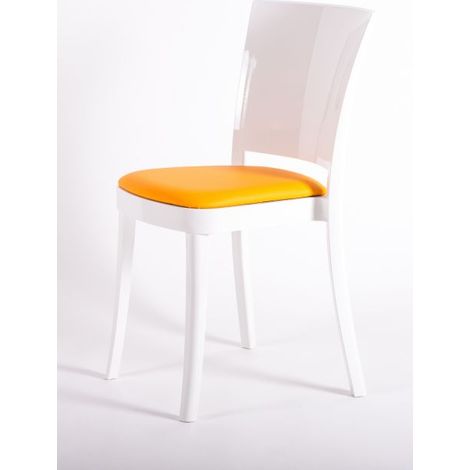 Sedia policarbonato BIANCO Lucienne - con cuscino ECOPELLE NABUK Colore cuscino Giallo Arancio (1/5)