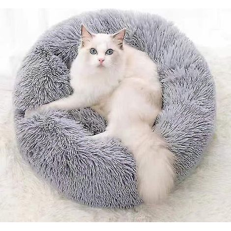 Nouveau lit d'hiver rond et doux en peluche, 2 en 1, avec capuche, pour chat ou chien. Niche/niche pour petits chiens et chats - 40 cm - Gris -a (1/4)