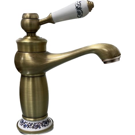 Mélangeur de lavabo de salle de bain vieux laiton avec détails en céramique vintage (1/3)