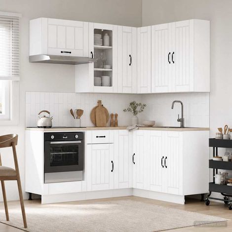 vidaXL Unité de cuisine LUCCA 8 pc Blanc Bois d'ingénierie (1/5)