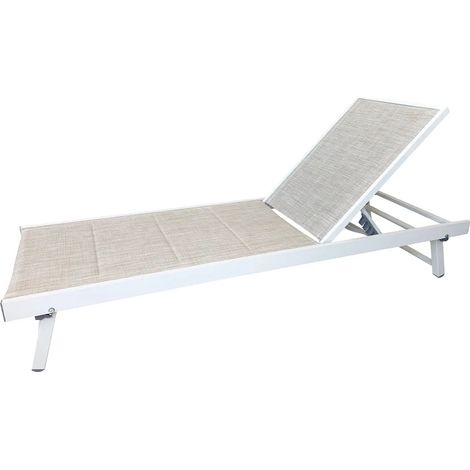 Lettino Prendisole da Giardino Reclinabile Tenerife 188x63,5x73/30,5 cm in Alluminio e Textilene Bianco e Melange (1/5)