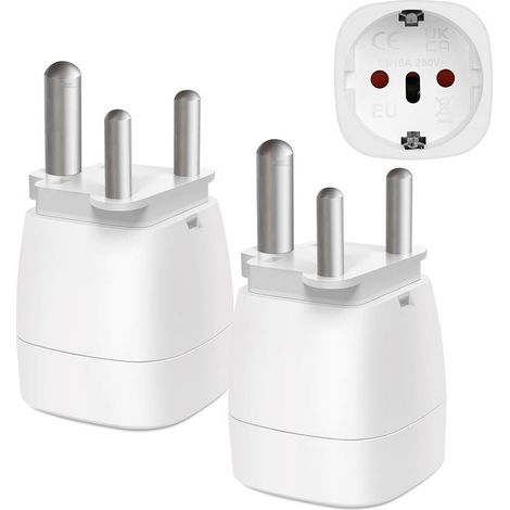 2 Pièces Adaptateur de Voyage France vers Afrique du Sud, 2 Broches Europe vers 3 Broches Type M, Adaptateur de Prise pour Mozambique, Bhoutan, Namibie, Botswana (1/5)