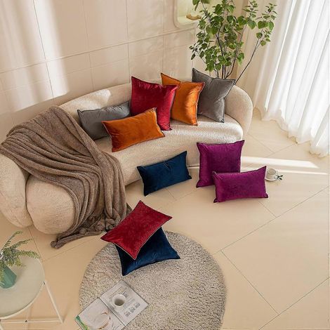 EternaNest Housse de coussin décorative en velours orange brûlé 30 x 50 cm (lot de 2), format rectangulaire, douce, pour canapé, lit, voiture, orange brûlé 30 x 50 cm (1/4)