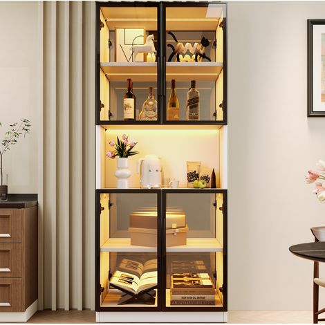 Vitrine 70 x 30 x 170 cm aus weißem MDF, graue Glastüren, LED und Spiegel – MEUBLIV (1/5)
