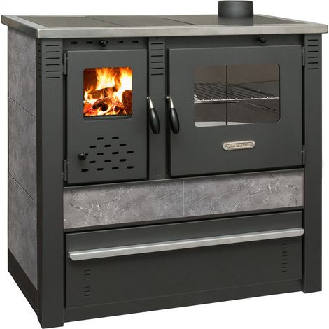 Cuisinière à bois 10,0 kW – Grand four avec thermomètre – Verre céramique avec nettoyage à lame d’air – Sortie fumées à droite (1/3)