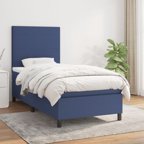 Lit Adulte moderne, Lit à sommier tapissier avec matelas Bleu 90x200 cm Tissu GSW48459 (1/5)