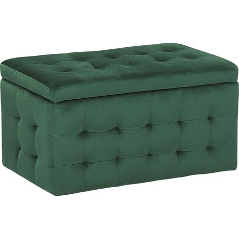 Otomana de terciopelo verde oscuro 72 x 40 cm tela almacenaje banco dormitorio Michigan (1/5)