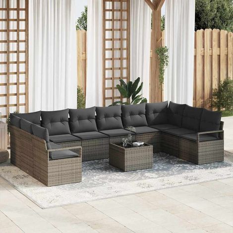 vidaXL Set di divani con cuscino 11 pcs Grigio polyrattan (1/5)