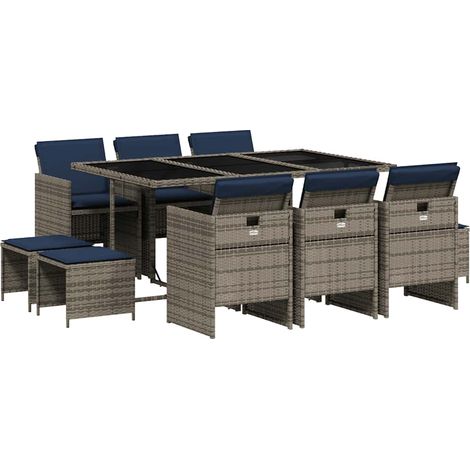 Maison Exclusive - Set da pranzo da giardino da 11 pz con Cuscini in Polyrattan Grigio (1/5)