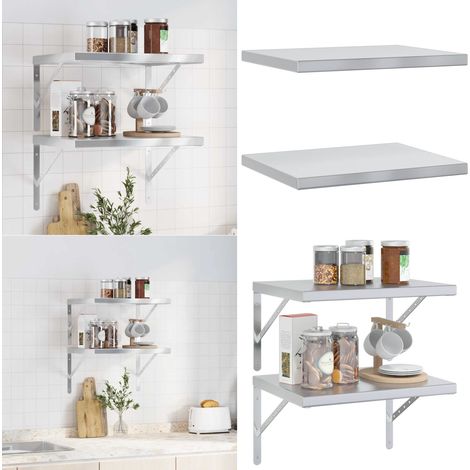 Wandregale 2 Stk. 50x40x3 cm Silbern Edelstahl - Wandregal - Edelstahlregal - Schweberegal - Dekorationselement - Platzsparend - Home & Living (1/5)