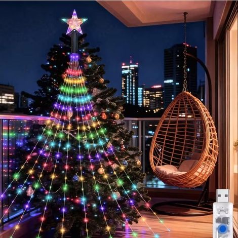 Guirlande lumineuse USB en forme d'étoile à cinq branches - 192 LED - Télécommande incluse - Multicolore (1/3)