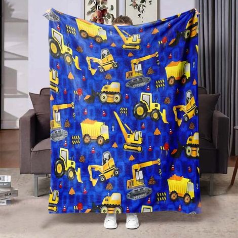 Couverture En Flanelle - Imprimé Excavatrice Dessin Animé - Pour Canapé Lit Voyage - Pour Enfants Et Adultes - 150 x 200 cm (1/5)