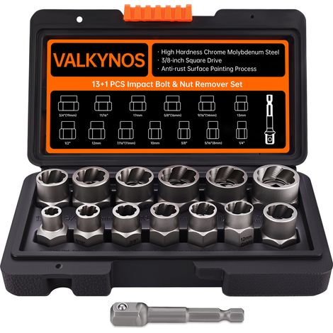 Kit d'extracteurs de boulons et écrous à percussion, 13+1 pièces, avec coffret de rangement robuste. (1/5)