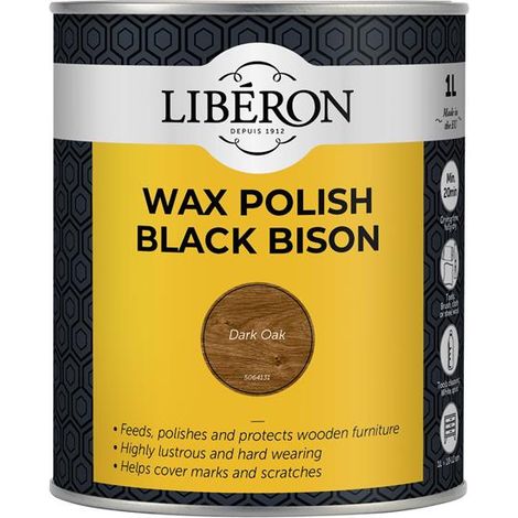 Liberon Black Bison Wax Paste in Dark Oak - 1kg, Premium Finishing Wax for Woodwork