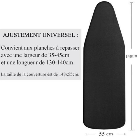 Housse XXL pour Planche à Repasser 148x55 cm, 100% Coton, Rembourrage Épais, Installation Simple et Rapide, Couleur Noir (1/4)