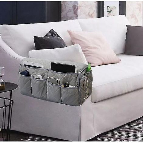 Sac de rangement suspendu pour accoudoir de canapé, support pour télécommande TV, gris (1/5)