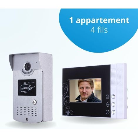 Portier interphone vidéo CARDS 4 Fils - 1 écran noir - avec lecteur de badge