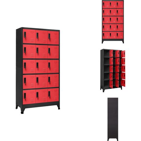 Schließfachschrank Anthrazit und Rot 90x40x180 cm Stahl - Schliessfachschrank - Metallschrank - Garderobe - Bürobedarf - Lagerraum (1/5)