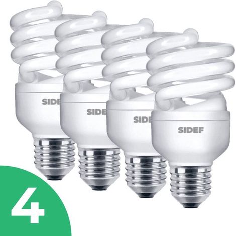 Ampoule spirale basse consommation E27 - 24 W - Lumière blanc chaud (2700 K) - 1550 lm - Durée de vie : 8 ans - Non dimmable - Lot de 4 - Réduisez votre facture d'électricité (1/5)