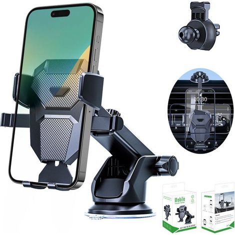 Support Telephone Voiture, Porte Téléphone Portable avec Clip et Ventouse, Rotation 360°, pour Tableau de Bord & Pare-Brise & Sortie (1/4)