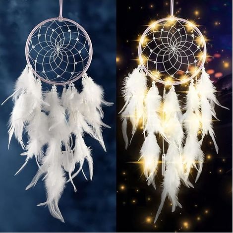 Lumière LED plume attrape-rêves Boho chambre décoration murale décoration de la maison décorations artisanat Boho décor de pépinière (1/5)