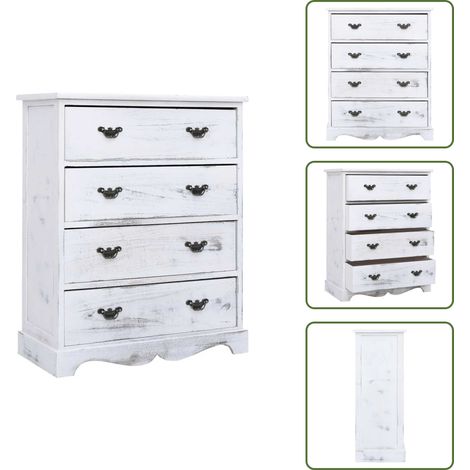 Schubladenkommode Weiß 60x30x75 cm Holz - Sideboard - Holzmöbel - Weißer Kleiderschrank - Kommode - Schubladenkommode (1/5)