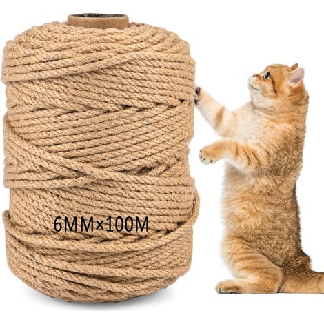 Corde Arbre à Chat, 6 mm x 100 m Corde en Sisal Naturelle, pour Réparation et Remplacement de Chat Scratch Pilier, Rayure Arbre, Tampon, Décoration de Bricolage de Jardin et Maison (1/5)