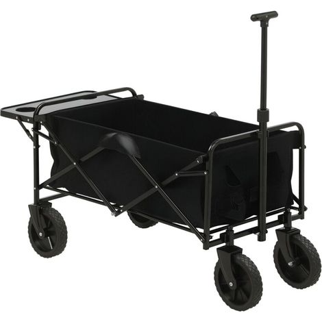 Chariot de Jardin Pliable 4 Roues bâche Amovible poignée télescopique Inclinaison réglable Plateau Pliable noir