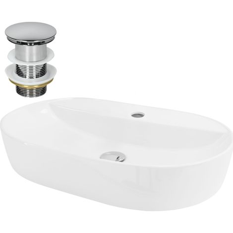 ML-Design Lavabo en Céramique, Blanc, 60x40x12, Forme Ovale, avec Garniture de Vidage, Vasque á Poser, Design Moderne, Lavabo à Main, Lavabo de Comptoir Élégant, pour Salle de Bain/WC d'Invités (1/5)