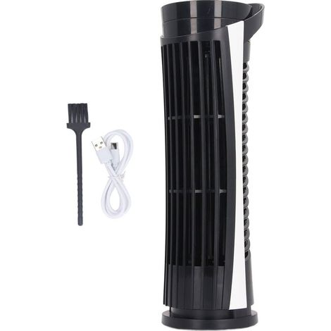 Ventilateur tour oscillant à 90° avec 2 vitesses, léger et sans pales, silencieux (34 dB), USB 2.0, pour chambre à coucher, noir. (1/5)