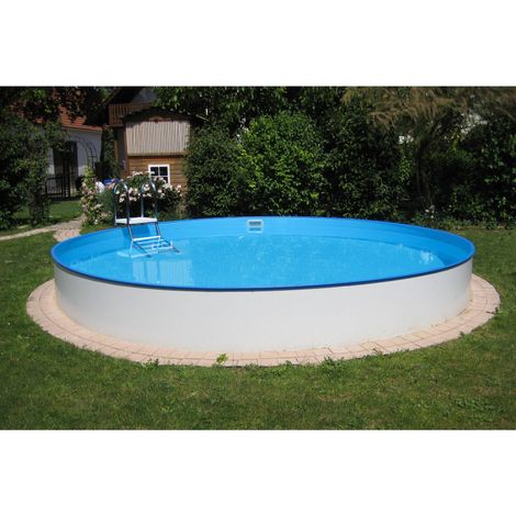 Stahlwandpool rund Exklusiv 350x120 cm, Stahl 0,6 mm weiß, Folie 0,6 mm blau, Einhängebiese (1/3)