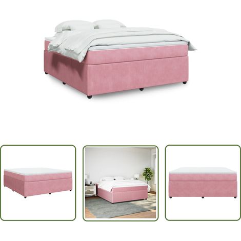 vidaXL Sommier à lattes de lit avec matelas Rose 180x200 cm Velours (1/5)