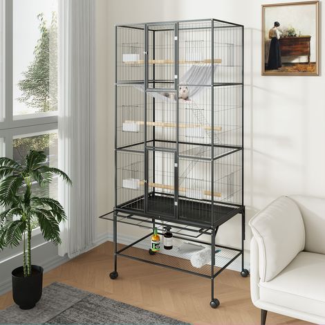 Cage à Oiseaux 69 pouces pour grandes races, volière pour perruches avec pied roulant et rangement détachable, Noir (1/5)