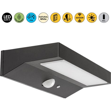 Lampada murale Korana Alluminio LED nero LED 6W IP44 4000K L: 20 cm B: 10 cm H: 4 cm con sensore (1/5)