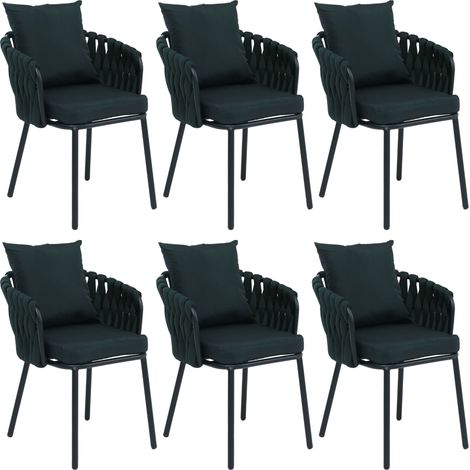 [NUNCA USADO] Juego de 6 sillas de comedor de aluminio HHG-190, silla de interior con reposabrazos, tela/tejido (180 g/m²) trenzado de cuerda, verde