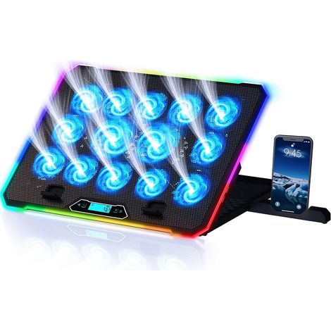 1 Support ventilé, 14 ventilateurs, écran LCD, 10 effets RGB, compatible 11 à 17 pouces (1/5)