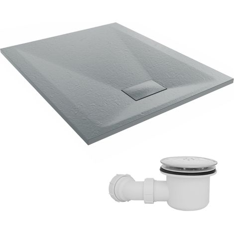NRG 1100 x 900mm SMC Anthracite Rectangle Slate Effect Bathroom Shower Tray & Fluidmaster Fast Flow Waste Trap