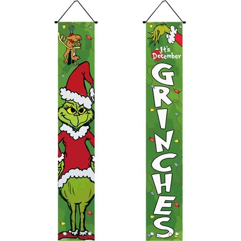 Drapeau suspendu de bannière de Noël, panneau de porche joyeux Noël, décoration de Noël 12 X 72 pouces, pour patio intérieur extérieur fête de Noël porte d'entrée mur salon cuisine (1/4)