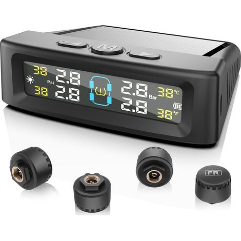 Tpms(0-5bar) Tire Pressure Monitoring System Solar Energy Tire Monitor with 4 External Sensors, Real-Time Pressure Display for Cars SUV (1/5)